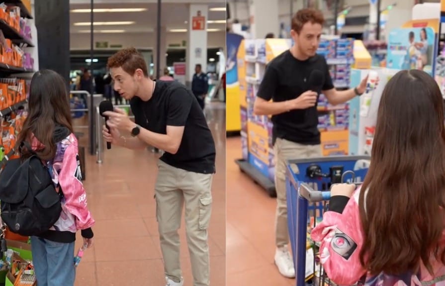 Influencer sorprende a niña comprandole todos los útiles escolares que puede echar en su carrito en un minuto