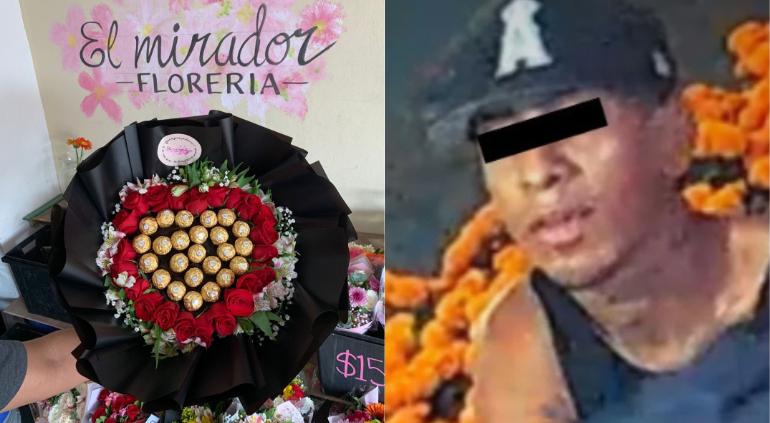 Robó ramo buchón de florería para su novia y ella lo presumió en redes